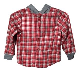 Hanna Andersson Hooded Flannel Shirt Red Plaid Size 5 (110cm)